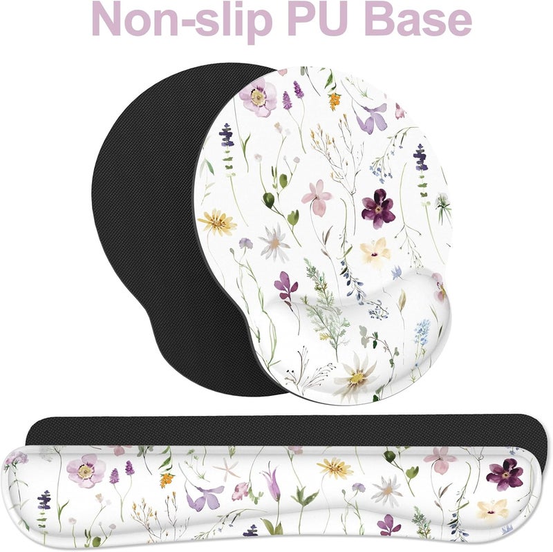 JIGOO Ergonomic Mouse Pad with Wrist Rest and Keyboard Wrist Rest, Mousepad and Wrist Rest for Computer Keyboard, Pain Relief, Non-Slip Rubber Base, Mouse Pad Wrist Support for Gaming, Flowers and Plants - Image 5
